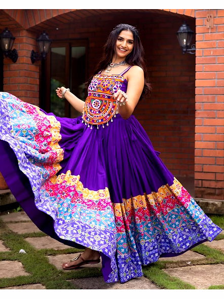 Pure Rayon Cotton Lehenga with Kutchi Work-Purple-5