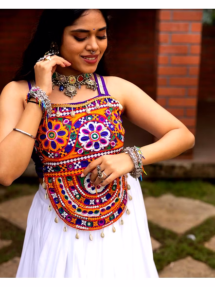 Pure Rayon Cotton Lehenga with Kutchi Work-White-2