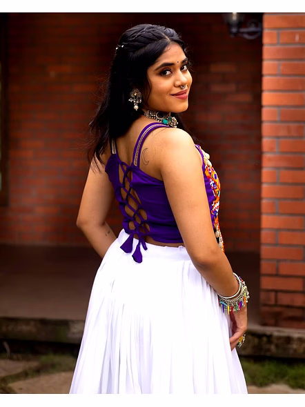 Pure Rayon Cotton Lehenga with Kutchi Work-White-4