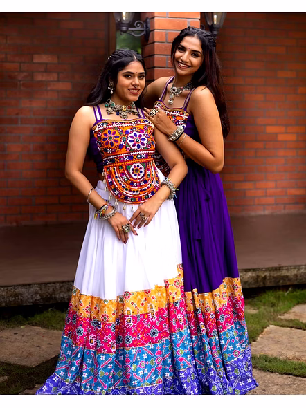 Pure Rayon Cotton Lehenga with Kutchi Work-White-5