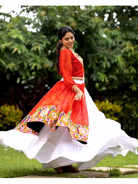 Pure Rayon Cotton Lehenga Koti with Intricate Mirror Work-Red-2