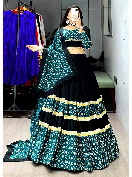 Pure Rayon Cotton Navratri Lehenga Choli-Blue-1