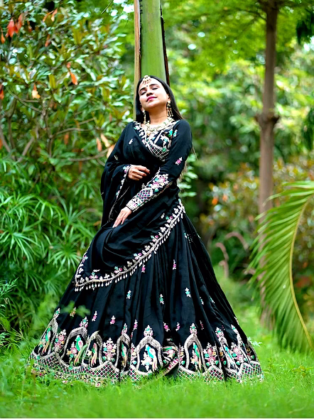 Navratri Special Pure Cotton Lehenga Choli-Black-XL-1