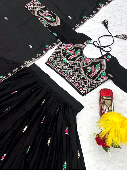 Navratri Special Pure Cotton Lehenga Choli-Black-XL-5