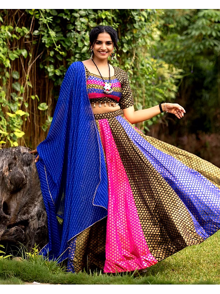 Soft Silk Lehenga With Kaudi Work-Blue-2