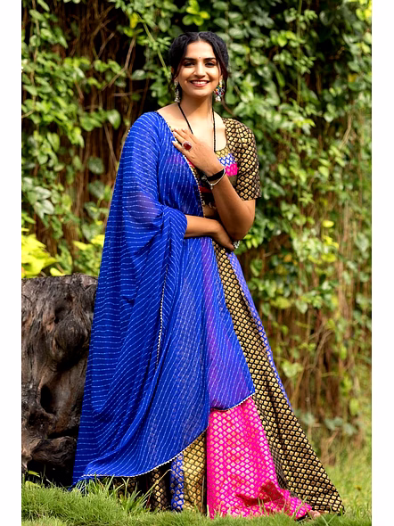 Soft Silk Lehenga With Kaudi Work-Blue-3