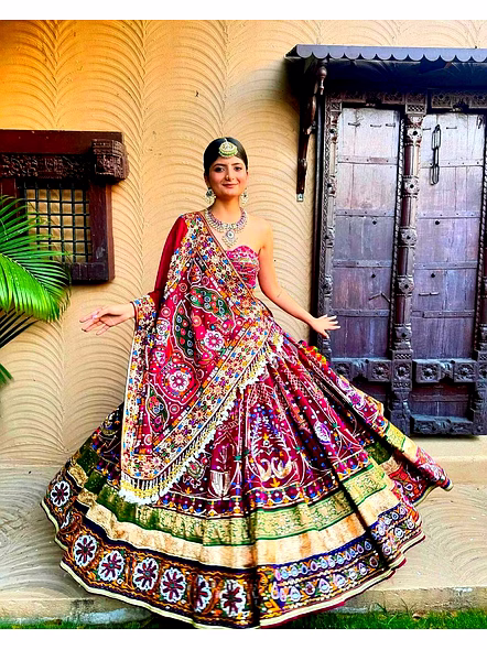 Navratri Heavy Muslin Cotton Digital Printed Lehenga Choli-Pink-3
