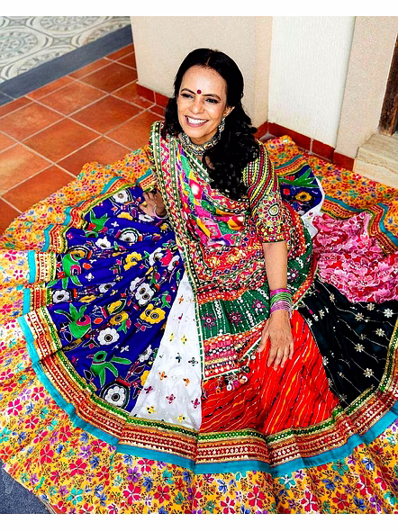 Multi-Color Muslin Cotton Lehenga Choli with Mirror Work-Blue-2