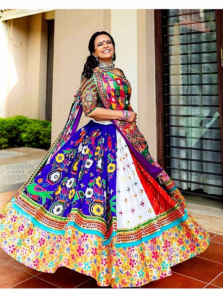 Multi-Color Muslin Cotton Lehenga Choli with Mirror Work-Blue-3