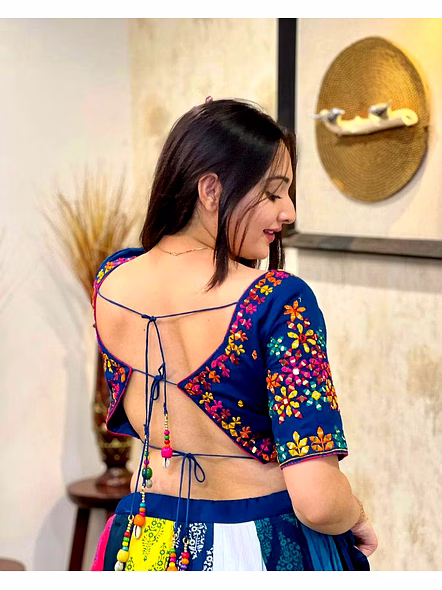 Designer Cotton Navratri Lehenga Choli Set-Blue