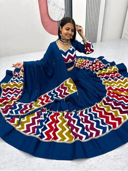 Navratri Special Pure Cotton Lehenga Choli-Cyan-M-4