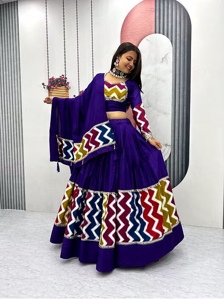 Navratri Special Pure Cotton Lehenga Choli-Purple-M-1