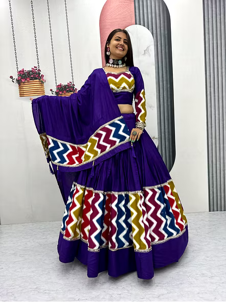 Navratri Special Pure Cotton Lehenga Choli-Purple-M-2