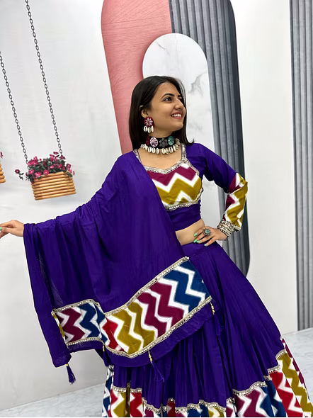 Navratri Special Pure Cotton Lehenga Choli-Purple-M-3