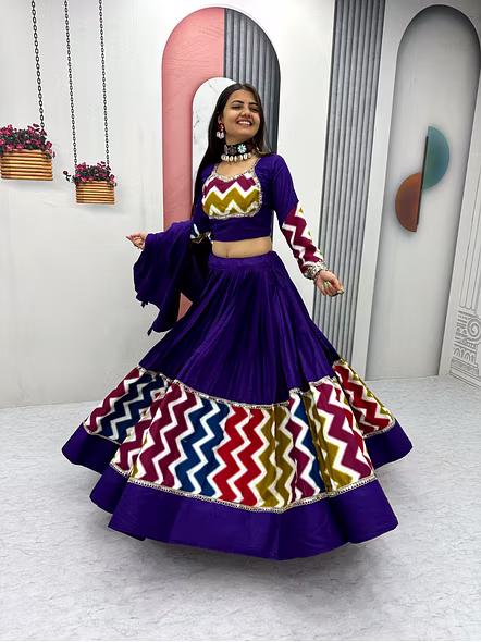 Navratri Special Pure Cotton Lehenga Choli-Purple-M-4