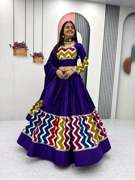 Navratri Special Pure Cotton Lehenga Choli-Purple-M-5