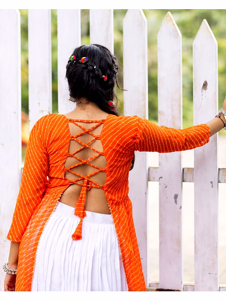 Stylish Mirror Work Navratri Lehenga Choli with Jacket-Orange-5