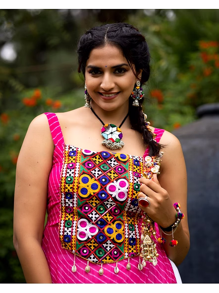 Stylish Mirror Work Navratri Lehenga Choli with Jacket-Pink-4