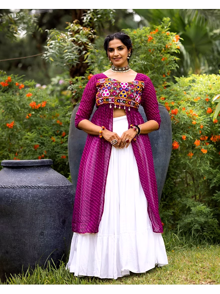 Stylish Mirror Work Navratri Lehenga Choli with Jacket-Puple-4
