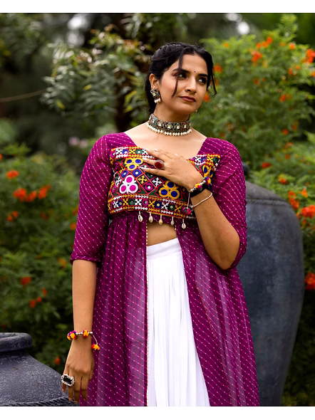Stylish Mirror Work Navratri Lehenga Choli with Jacket-Puple-5