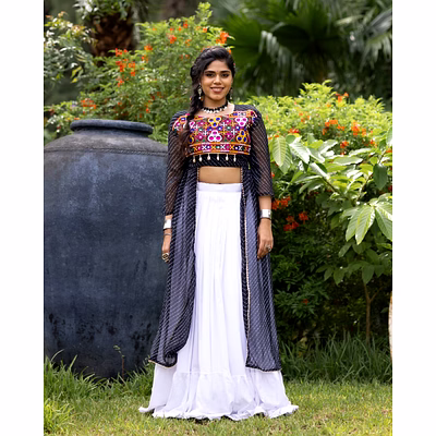 shiv stylish mirror work navratri lehenga choli with jacket