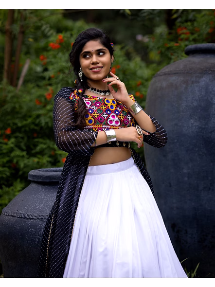 Stylish Mirror Work Navratri Lehenga Choli with Jacket-Black-5