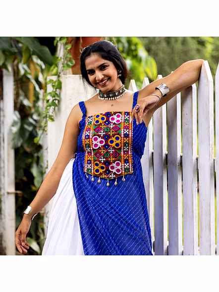 Stylish Mirror Work Navratri Lehenga Choli with Jacket-Blue-4