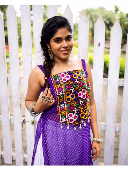 Stylish Mirror Work Navratri Lehenga Choli with Jacket-Blue-5