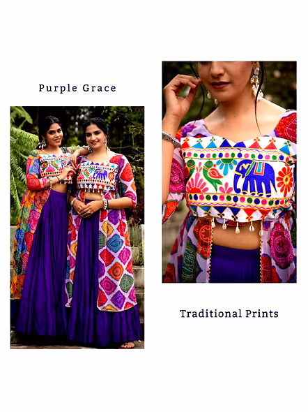 Purple Cotton Navratri Lehenga Choli With Gamthi Work
