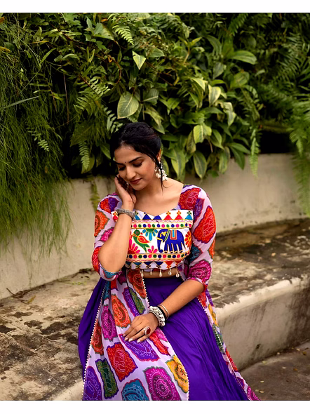 Purple Cotton Navratri Lehenga Choli With Gamthi Work-Purple-3