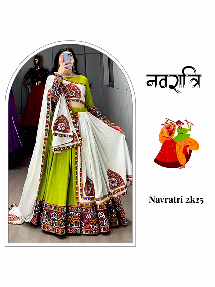 Pure Rayon Cotton Navratri Lehenga Choli With Gamthi Work