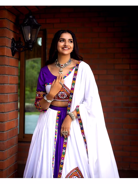 Pure Rayon Cotton Navratri Lehenga Choli With Gamthi Work-Purple-2