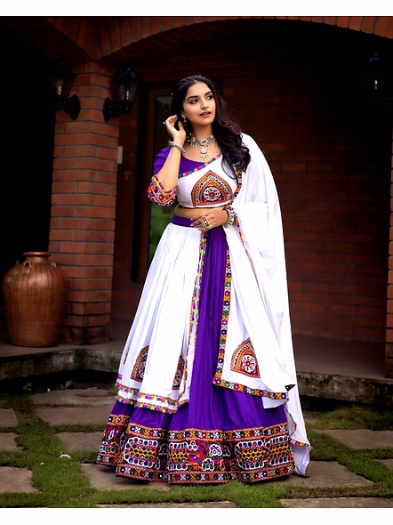 Pure Rayon Cotton Navratri Lehenga Choli With Gamthi Work-Purple-3