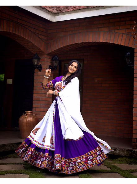 Pure Rayon Cotton Navratri Lehenga Choli With Gamthi Work-Purple-4