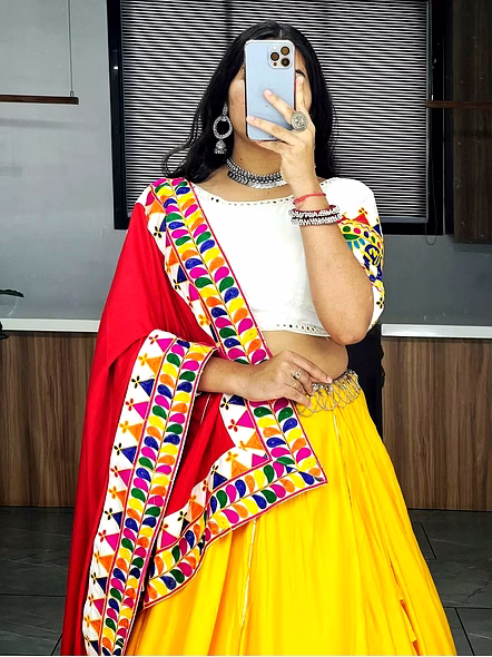 Yellow Cotton Lehenga with Gamathi Work-Yellow-2