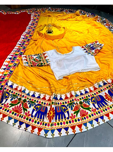Yellow Cotton Lehenga with Gamathi Work-Yellow-4