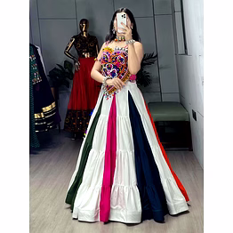 shiv white gamathi work cotton navratri lehenga choli