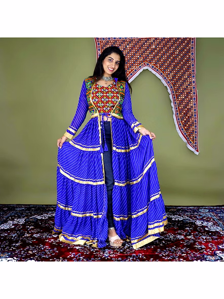 Trendy Kutchi Embroidered Blouse and Shrug for Navratri Festivities-GRTN8038_Blue
