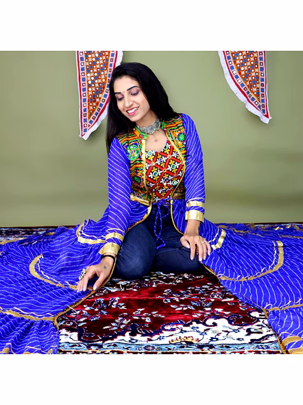 Trendy Kutchi Embroidered Blouse and Shrug for Navratri Festivities-Blue-1