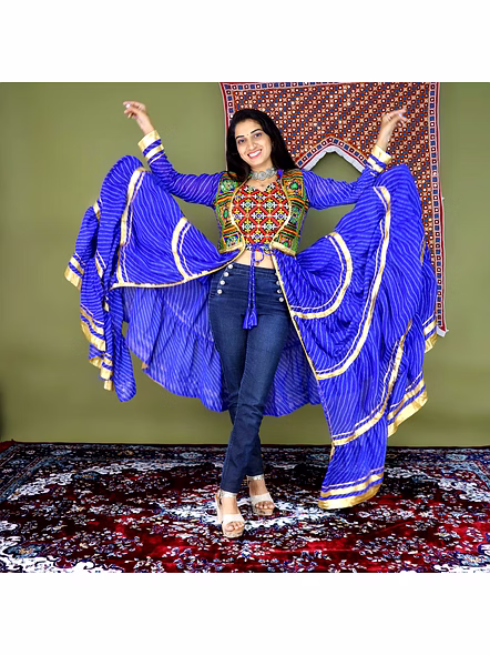 Trendy Kutchi Embroidered Blouse and Shrug for Navratri Festivities-Orange-2