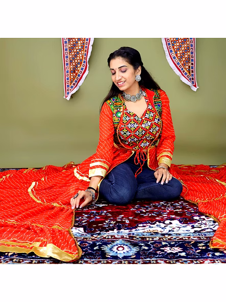 Trendy Kutchi Embroidered Blouse and Shrug for Navratri Festivities-Yellow-1