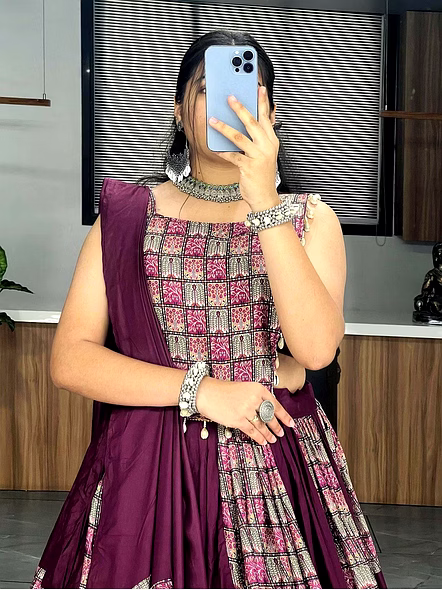 Beautiful Wine Pure Rayon Cotton Lehenga Choli-Wine