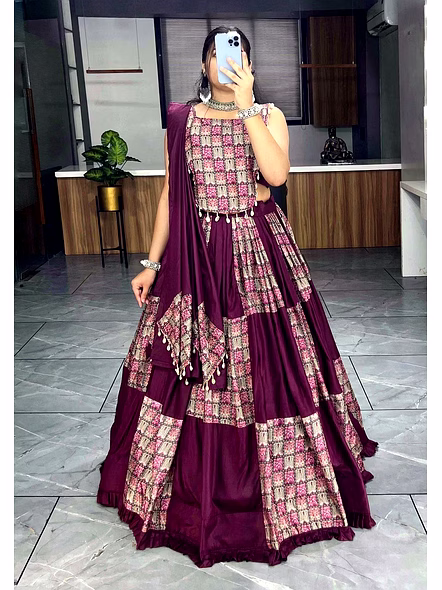 Beautiful Wine Pure Rayon Cotton Lehenga Choli-Wine-4