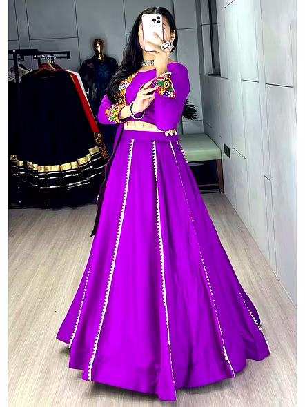 Purple Color Rayon Pure Cotton Lehenga Choli with Gamthi Work-Purple-2