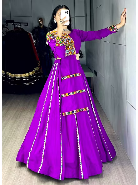 Purple Color Rayon Pure Cotton Lehenga Choli with Gamthi Work-Purple-3
