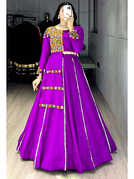 Purple Color Rayon Pure Cotton Lehenga Choli with Gamthi Work-Purple-4