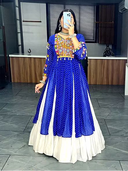 Leheriya Print Navratri Kurti-Blue