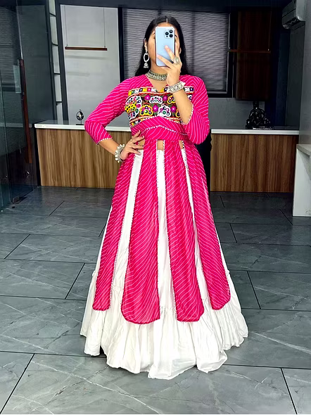 Leheriya Print Navratri Kurti-GRTN8037_Pink