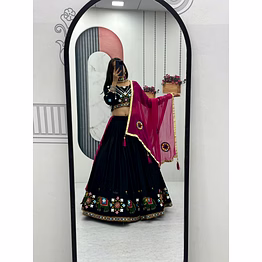 tiny tex black gamathi work cotton navratri lehenga choli