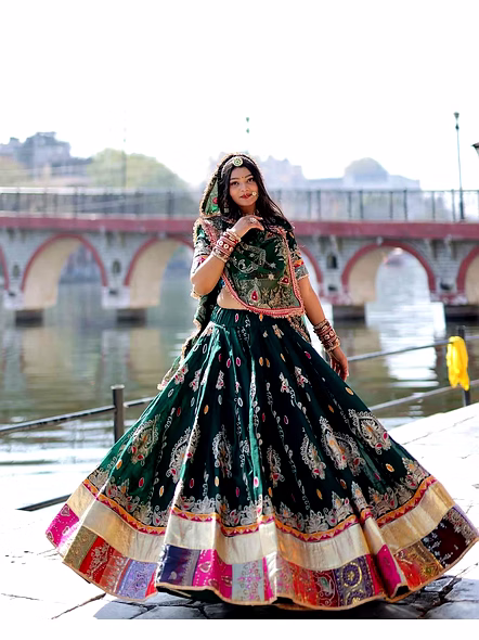 Real Mirror Work Digital print Chnaiya Choli For Navratri 103G-ALC103_Green